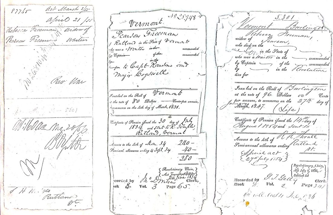 FREEMAN, Pearson - widow petition for pension benefits granted 1854 2